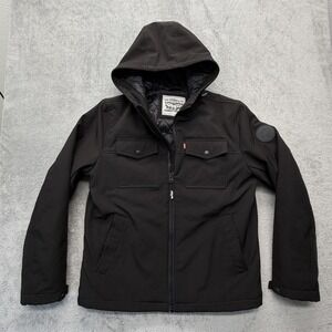 Levi's Jacket Mens‎ Medium Black Hooded Softshell Quilted Lined Field Military
